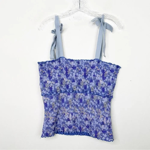 by ANTHROPOLOGIE | Retro Stretchy Smocked Tie Bows Top Tank Cami Sz. XL Floral - Picture 5 of 5